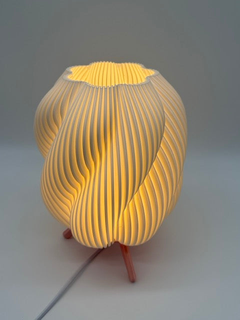 Premium Designer Table Lamp 'Wave' with Wavy White Shade and Wooden Base - Atmospheric Modern Lighting - Image 3