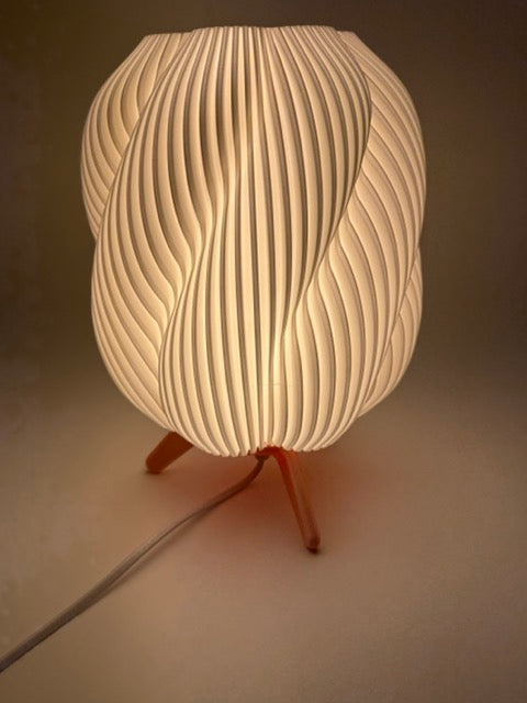 Premium Designer Table Lamp 'Wave' with Wavy White Shade and Wooden Base - Atmospheric Modern Lighting - Image 4