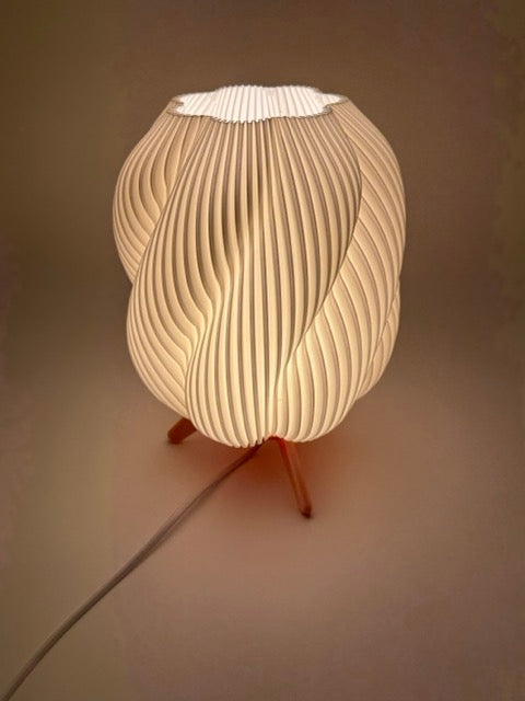Premium Designer Table Lamp 'Wave' with Wavy White Shade and Wooden Base - Atmospheric Modern Lighting - Image 5