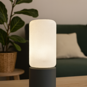 Premium Modern Table Lamp 'Dots' with Cylindrical White Shade and Gray Base - Stylish Mood Lighting